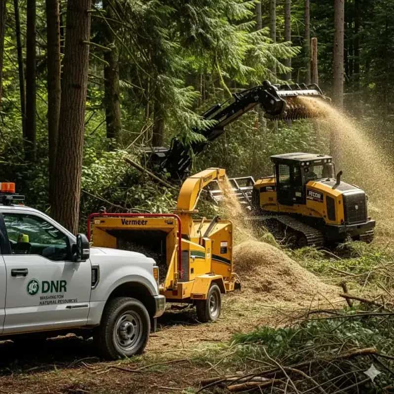 Forestry mulcher and chipper equipment used in DNR cost-share eligible mitigation