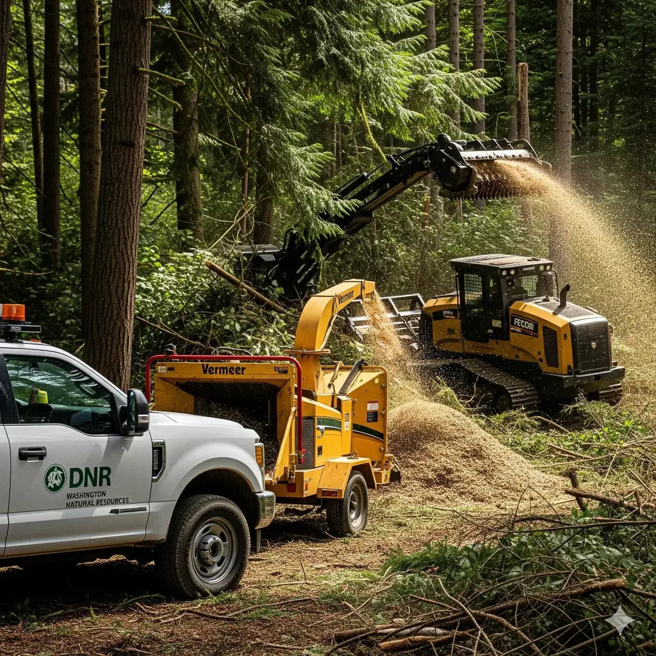 Forestry mulcher and chipper equipment used in DNR cost-share eligible mitigation