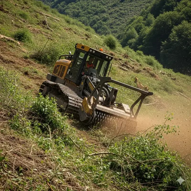 Operator performing selective slope mulching